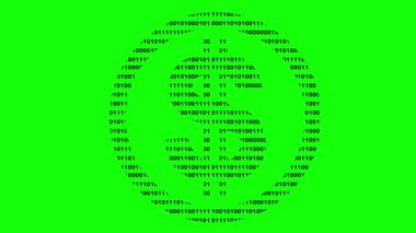 video animasyon siyah simge kavramı yeşil renkli anahtar arkaplan üzerinde ikili kod sistemine sahip bir paranın sanal para birimi