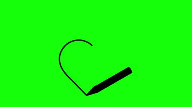 video animasyonu siyah simge kalem çizim çizim çizimi kalp şekli, yeşil krom anahtar arkaplan üzerinde