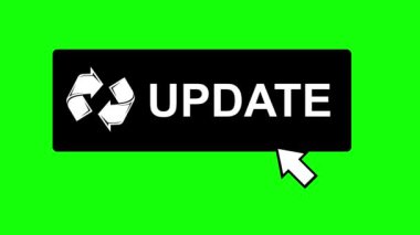 video animasyonu siyah beyaz simge fare imleci yeşil renkli anahtar arkaplan üzerinde güncelleme düğmesine tıklıyor