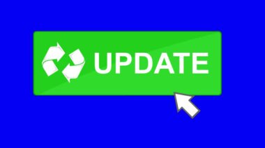 video animasyon fare imleci, mavi renkli anahtar arkaplanındaki güncelleme düğmesine tıklıyor