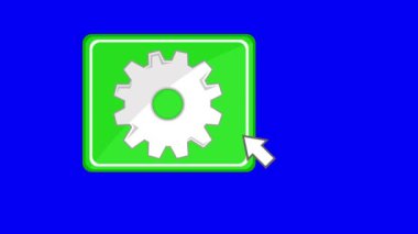 video animasyon bilgisayar faresi imleci, mavi renkli anahtar arkaplan üzerinde kare şeklindeki dijital yazılımı ayarlamaya tıklıyor