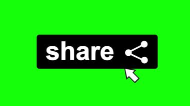 video animasyonu siyah ve beyaz simge bilgisayar fare imleci paylaşım düğmesi dijital yazılımına yeşil renkli anahtar arka planında tıklıyor