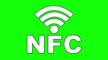 Video animasyonu siyah beyaz NFC metin kablosuz internet sinyali, çizim siyah beyaz renk. yeşil renkli anahtar arka planında