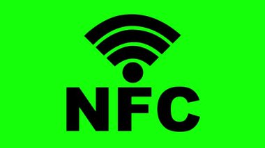 yeşil krom anahtar arkaplan üzerinde kablosuz sinyal ile video animasyon siyah NFC metin