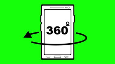 video animasyonu resim simgesi akıllı telefon 360 derece görünüm konsepti, çizim siyah beyaz renkte. Yeşil krom anahtar arka planında
