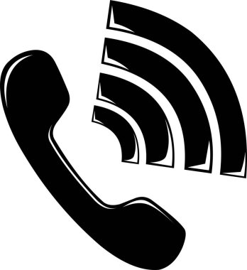 Telefon kavramı üzerinde konuşma kavramında, vektör illüstrasyon siyah ve beyaz ikon telefon ve dalga sinyalleri,