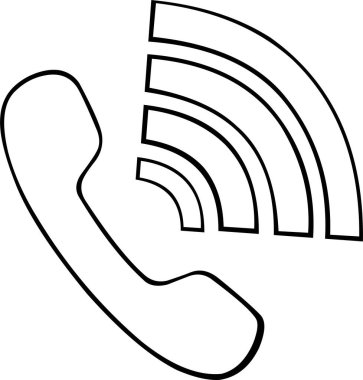 Telefon konsepti üzerinde konuşma kavramında, vektör illüstrasyon ikonu telefon ve dalga sinyali çizimi siyah beyaz çizim