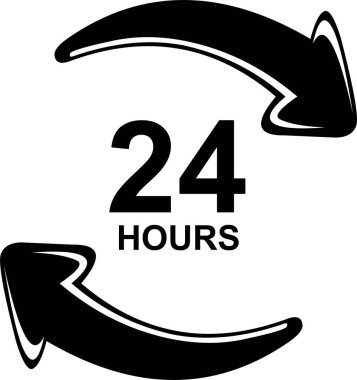 vektör illüstrasyonu siyah beyaz simge 24 saat konsept 