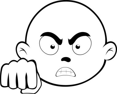 Siyah beyaz emoji çizen vektör illüstrasyonu kızgın bir ifade ve yumruk tokuşturma ile karakter karikatürü
