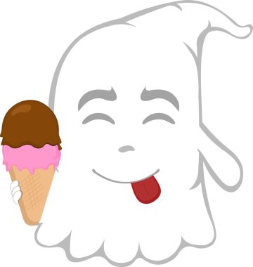 Vektör illüstrasyon karakteri hayalet çizgi filmi, elinde dondurma külahı ve nefis bir ifadeyle