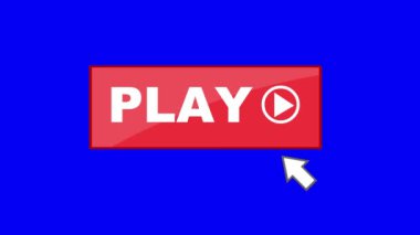 video animasyonu bilgisayar imleci fare, mavi renkli bir arkaplan üzerinde oynat düğmesi sistemi yazılımına tıklıyor