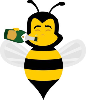 vector illustration character bee insect cartoon, drinking champagne or cider from the bottle clipart