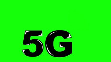 video animasyonu siyah-beyaz simge 5G konveksiyon konsepti, yeşil renkli anahtar arkaplan