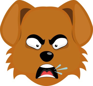 vektör illüstrasyon emoji karakter yüz köpek çizgi filmi, kızgın bir ifade ile, konuşma ve çığlık
