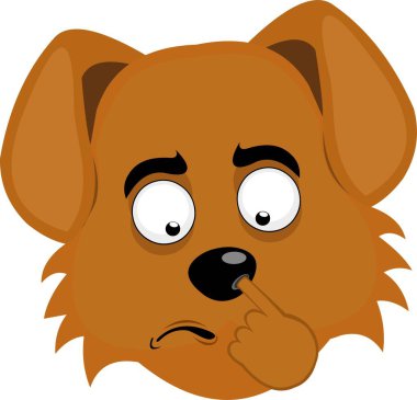 vector illustration emoji character face dog cartoon, picking your nose looking for a mucus with your finger hand clipart