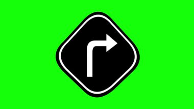 yeşil krom anahtar arka planında, sağ taraf sembolünü döndürmek için video animasyonu siyah ve beyaz trafik işareti