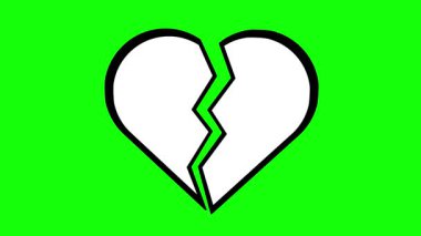Video animasyonu, yeşil renkli anahtar arka planda, kırık bir kalbin siyah beyaz resmini çiziyor.