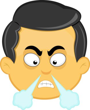 vektör illüstrasyon sarı emoji karakter erkek, öfke ifadesi ya da öfkeli ve burnu köpüren