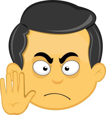 Sarı emoji erkek vektör illüstrasyonu, dur el hareketi ile beş parmağı da gösteriyor.