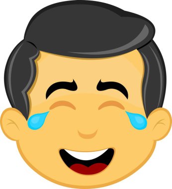 Sarı emoji erkek vektör çizimi, mutlu bir ifade ve neşe gözyaşlarıyla