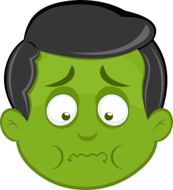 Vektör illüstrasyon sarı emoji karakter erkek, yeşil renk bulantısı var.