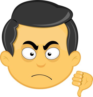 Sarı emoji karakteri erkek vektör illüstrasyonu, başparmağı onaylanmamış ya da onaylanmamış kavramına işaret ediyor