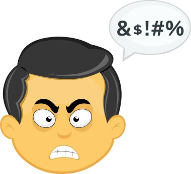 Sarı emoji erkek vektör illüstrasyonu, konuşma balonu ve hakaret metni ile