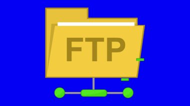 mavi renkli anahtar arkaplan üzerinde FTP sistemi üzerinden video canlandırma simgesi dosya aktarımı