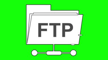 FTP sistemi üzerinden yeşil renkli anahtar arkaplan üzerinde siyah beyaz simge dosya transferi çizen video animasyonu