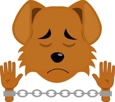 Vektör illüstrasyon emoji karakteri. Köpek suratlı karikatür, köle ya da tutsak kelepçeli.