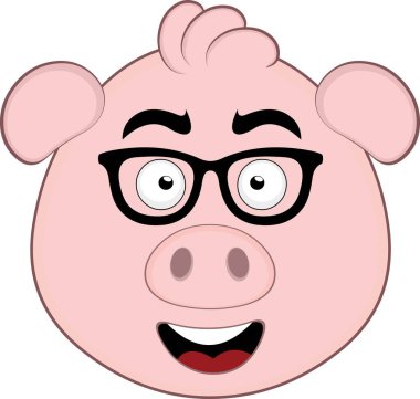 Vektör illüstrasyon emoji karakteri domuz suratlı, inek gözlüklü.