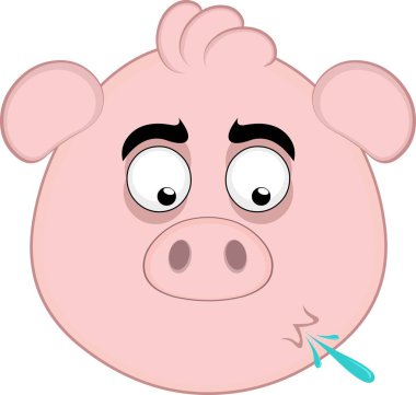 Vektör çizimi emoji karakteri domuz suratlı, tükürük tüküren bir çizgi film.