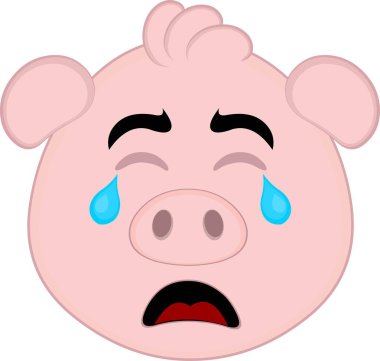 Vektör illüstrasyon emoji karakteri domuz suratlı, gözlerinden yaşlar boşalarak ağlıyor.