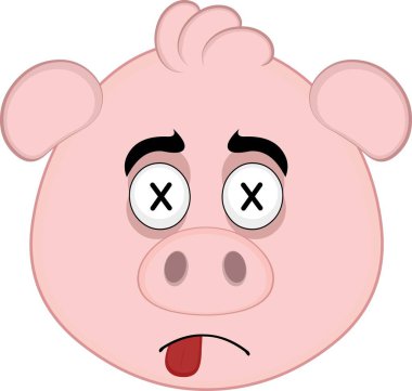 Vektör illüstrasyon emoji karakteri domuz suratlı, ölü karakter kavramında şaşı gözlü
