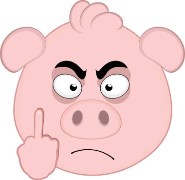 vector illustration emoji character face pig cartoon, with his hand making a fuck you gesture