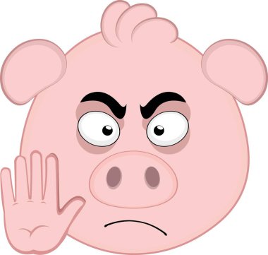 Vektör illüstrasyon emoji karakter yüz domuz çizgi filmi, bir dur el hareketi ile tüm beş parmak gösteren