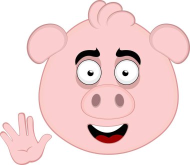 Vektör illüstrasyon emoji karakteri mutlu bir ifadeyle domuz suratlı ve eliyle Vulcan selamı veriyor.