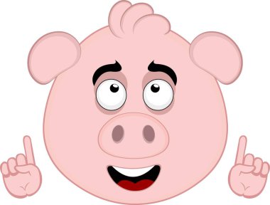 vektör illüstrasyon emoji karakter yüz domuz çizgi film, gözlemleme ve eller yukarı işaret