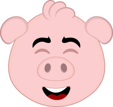 Vektör illüstrasyon emoji karakteri domuz suratlı, neşeli ve gülümseyen bir ifadeyle