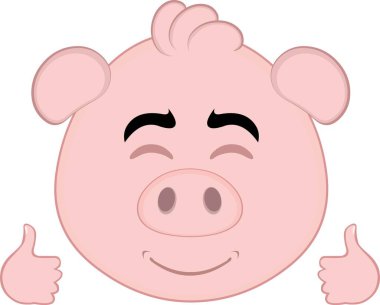 Vektör illüstrasyon emoji karakteri, mutlu bir ifadeyle domuz suratlı ve elleri de yukarı doğru.