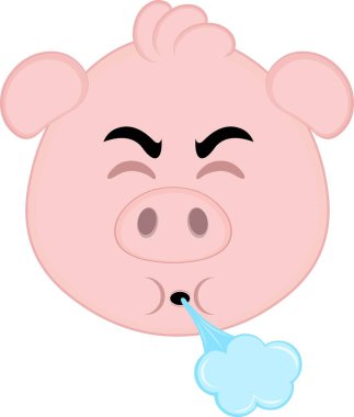 Vektör illüstrasyon emoji karakteri domuz suratlı, ağzı hava üfleyen