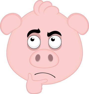 Vektör illüstrasyon emoji karakteri. Düşünen ya da şüphe uyandıran bir ifadeyle domuz suratlı.