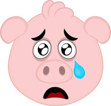 Vektör illüstrasyon emoji karakteri domuz suratlı karikatür, hüzünlü bir ifade, sulu gözler ve tek gözünden akan bir gözyaşı
