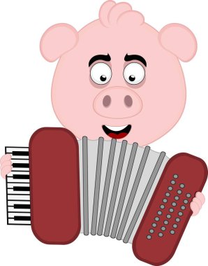 Vektör illüstrasyon emoji karakteri yüz domuz karikatürü, müzik enstrümanı akordeonu çalıyor