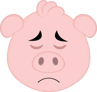 Vektör illüstrasyon emoji karakteri. Üzüntü ve pişmanlık ifadesiyle domuz suratlı çizgi film.