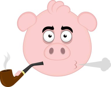Vektör illüstrasyon emoji karakteri domuz karikatürü, sigara ve üfleme pipo dumanı