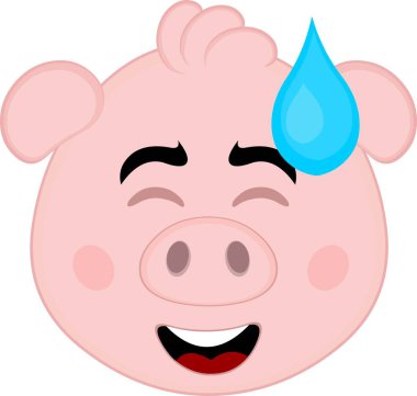 Vektör illüstrasyon emoji karakteri domuz suratlı, utanç ifadesi ve ter damlasıyla