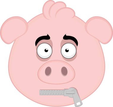 Vektör illüstrasyon emoji karakteri. Domuz suratlı karikatür. Ağzında fermuar var.
