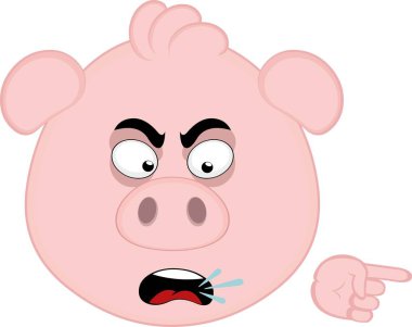 Vektör illüstrasyon emoji karakteri domuz suratlı, elinin işaret parmağı bir hareket suçlayan ve kınayan