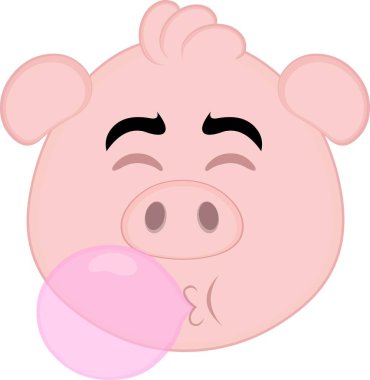 vektör illüstrasyon emoji karakteri domuz suratlı çizgi film, çiğniyor ve balon şekeri yapıyor